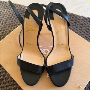 Christian Louboutin Black Leather Slingback Sandals - Loubi Queen 120mm